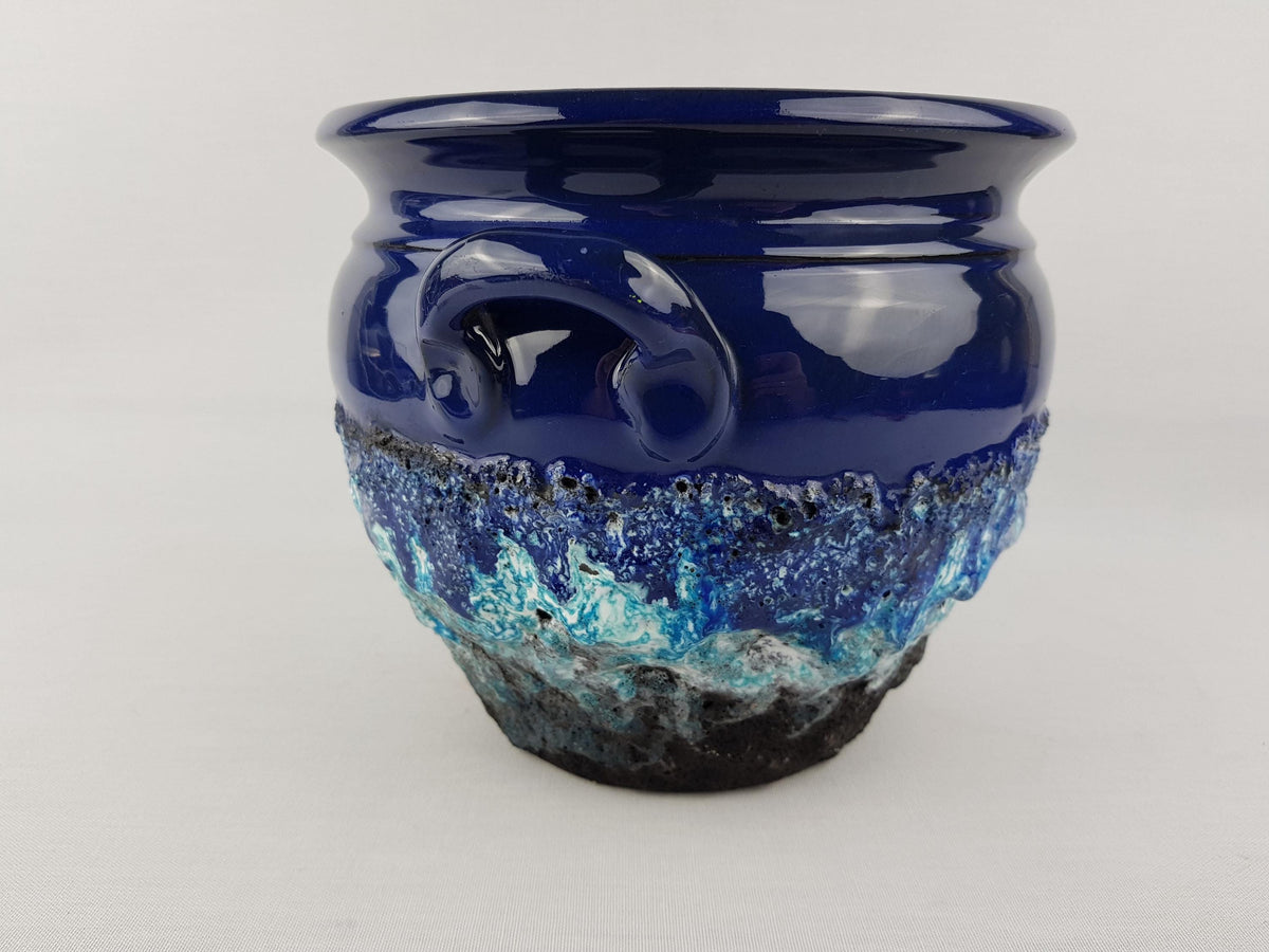 Vintage MAREI KERAMIK Blue 'Capri' Decor Fat Lava Flower Cache Pot Planter West German Pottery 1970s