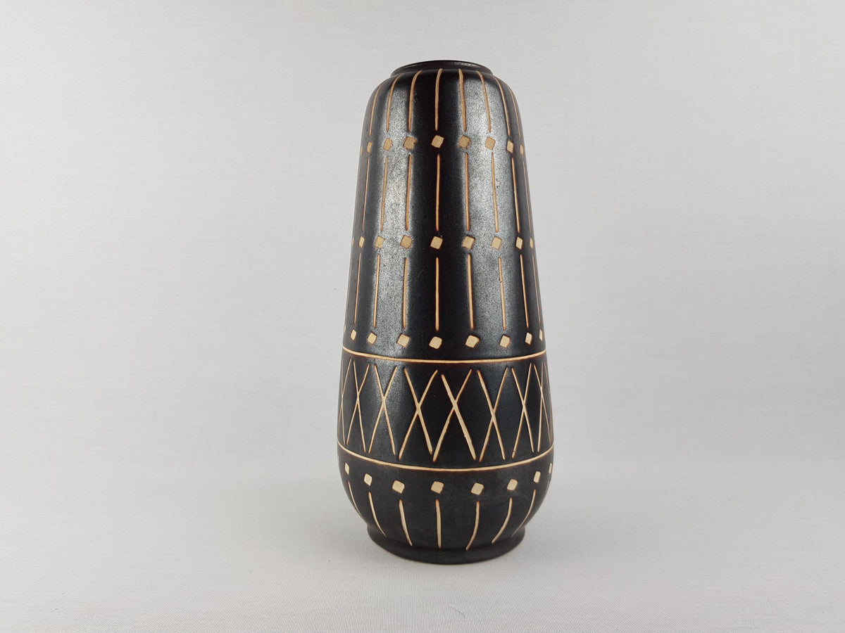 Vintage PIESCHE und REIF Dark Brown Sgraffito Vase DDR East German Pottery 1970s