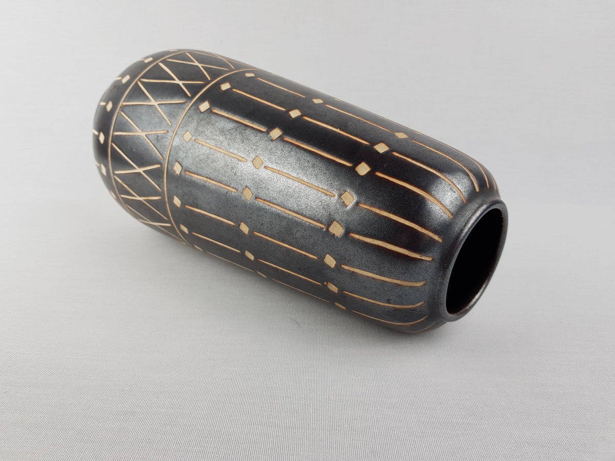 Vintage PIESCHE und REIF Dark Brown Sgraffito Vase DDR East German Pottery 1970s