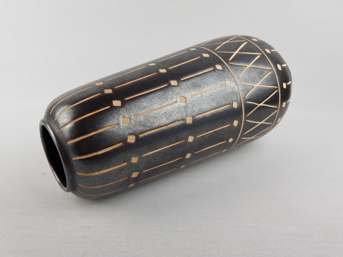Vintage PIESCHE und REIF Dark Brown Sgraffito Vase DDR East German Pottery 1970s