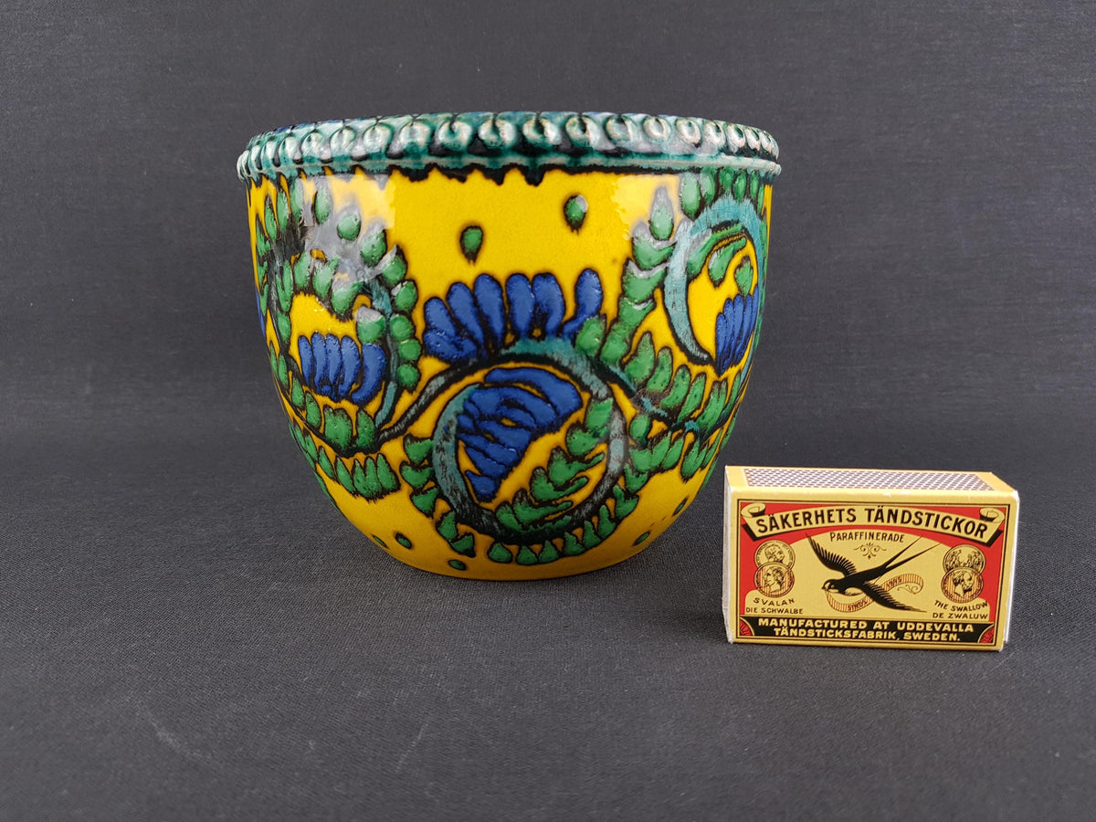 Vintage MAREI KERAMIK Yellow Planter with Flower decor 22 2 West German Pottery 1970s