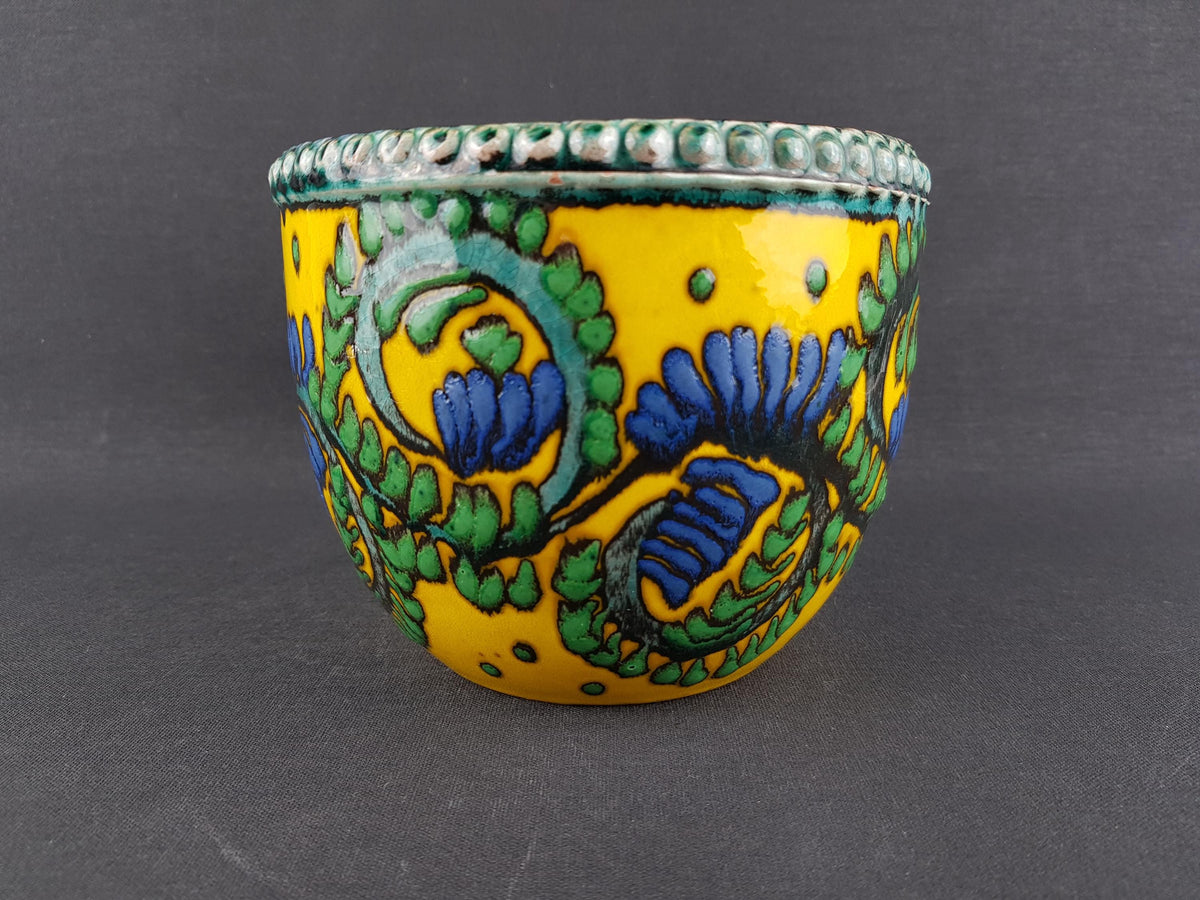 Vintage MAREI KERAMIK Yellow Planter with Flower decor 22 2 West German Pottery 1970s