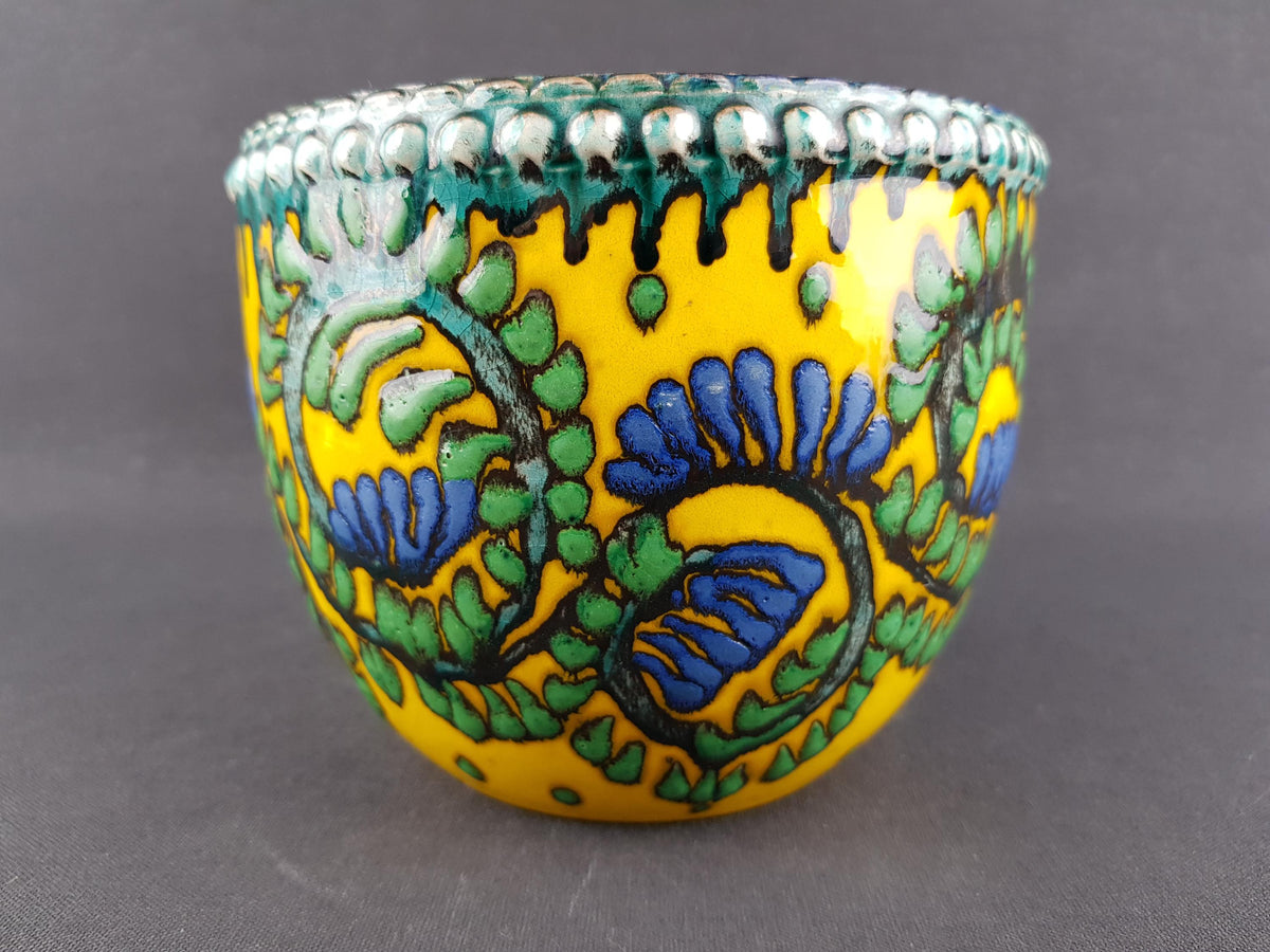 Vintage MAREI KERAMIK Yellow Planter with Flower decor 22 2 West German Pottery 1970s