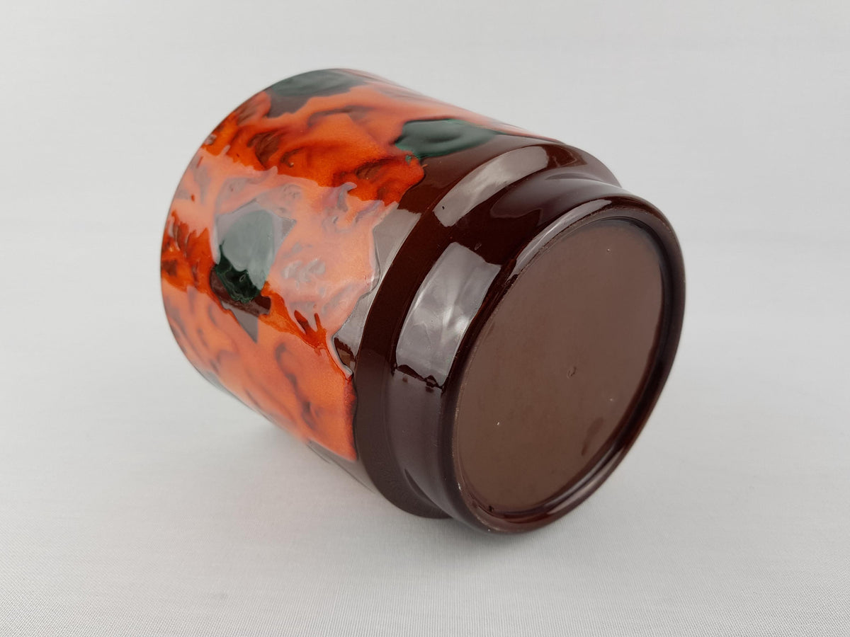 Vintage West German Pottery Orange and Green Planter Flower Cache Pot 1960-70s
