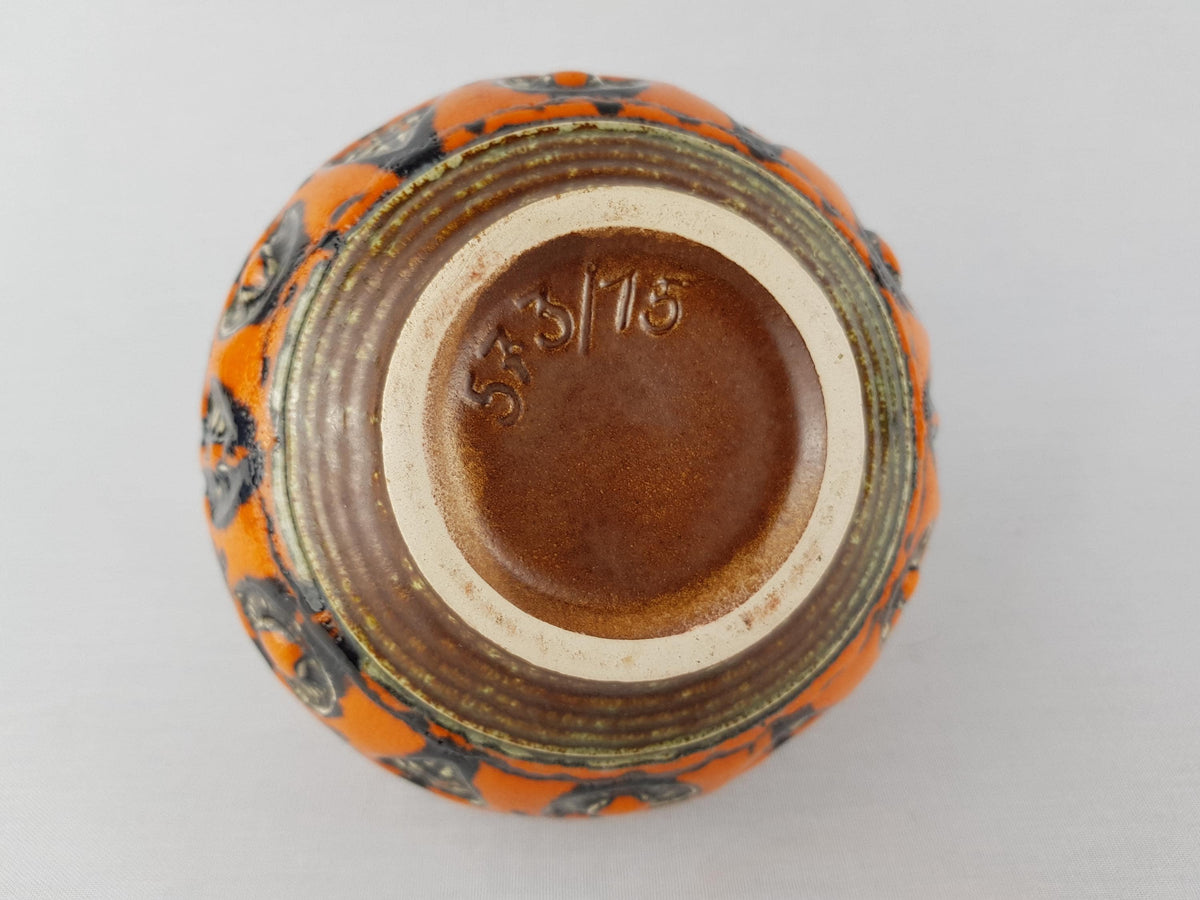 Vintage Übelacker (Ü-Keramik) Orange and Black Vase 573/15 West German Pottery – 1970s