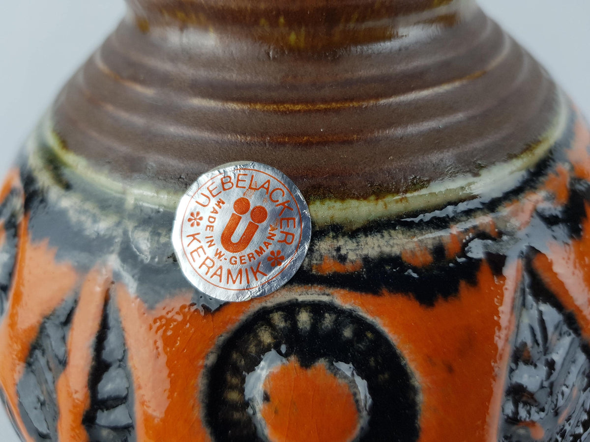 Vintage Übelacker (Ü-Keramik) Orange and Black Vase 573/15 West German Pottery – 1970s