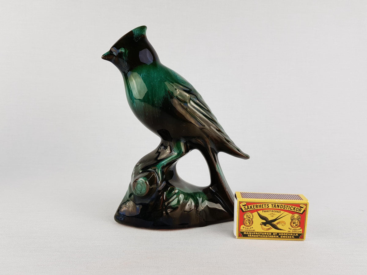 Starter Set Vintage BLUE MOUNTAIN POTTERY Green and Black Goose and Bird Figurine Canada 1960s