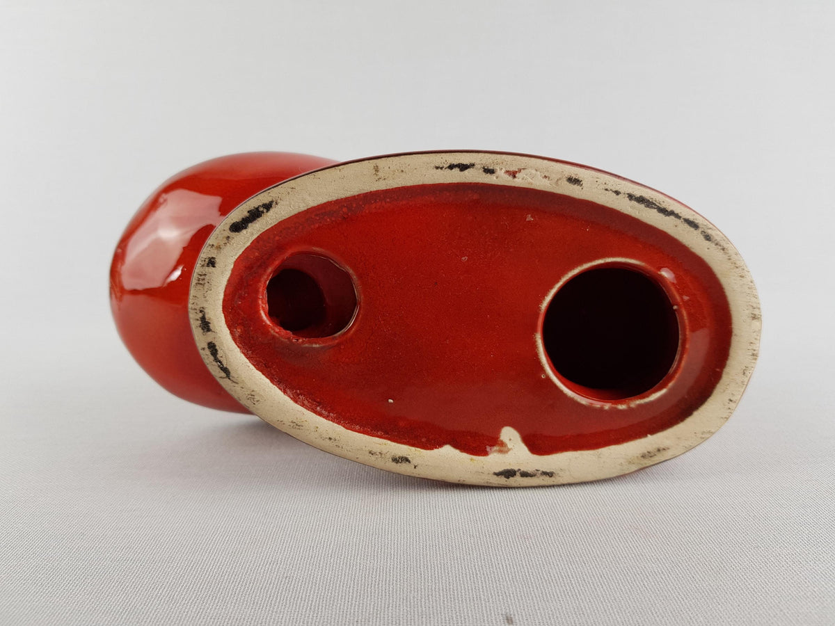 Vintage PAN KERAMIK Glossy Red Pelican Snack Peanut Bowl West German Pottery 1970s