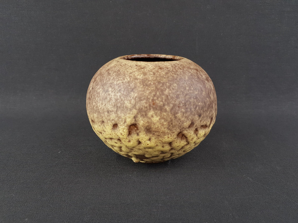 Vintage RUSCHA KERAMIK Ball Vase with Yellow Fat Lava Decor 820 1 West German Pottery 1960s