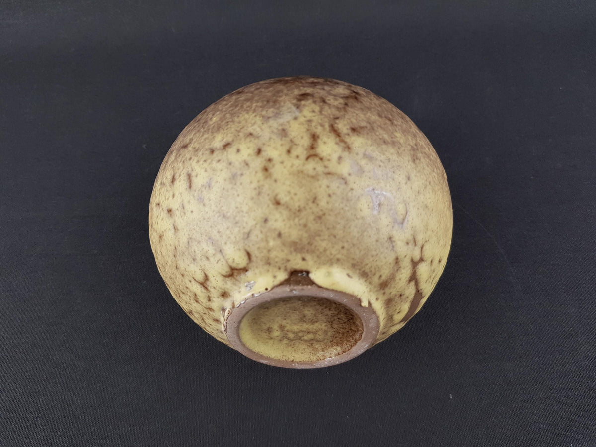Vintage RUSCHA KERAMIK Ball Vase with Yellow Fat Lava Decor 820 1 West German Pottery 1960s