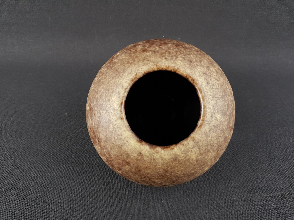 Vintage RUSCHA KERAMIK Ball Vase with Yellow Fat Lava Decor 820 1 West German Pottery 1960s