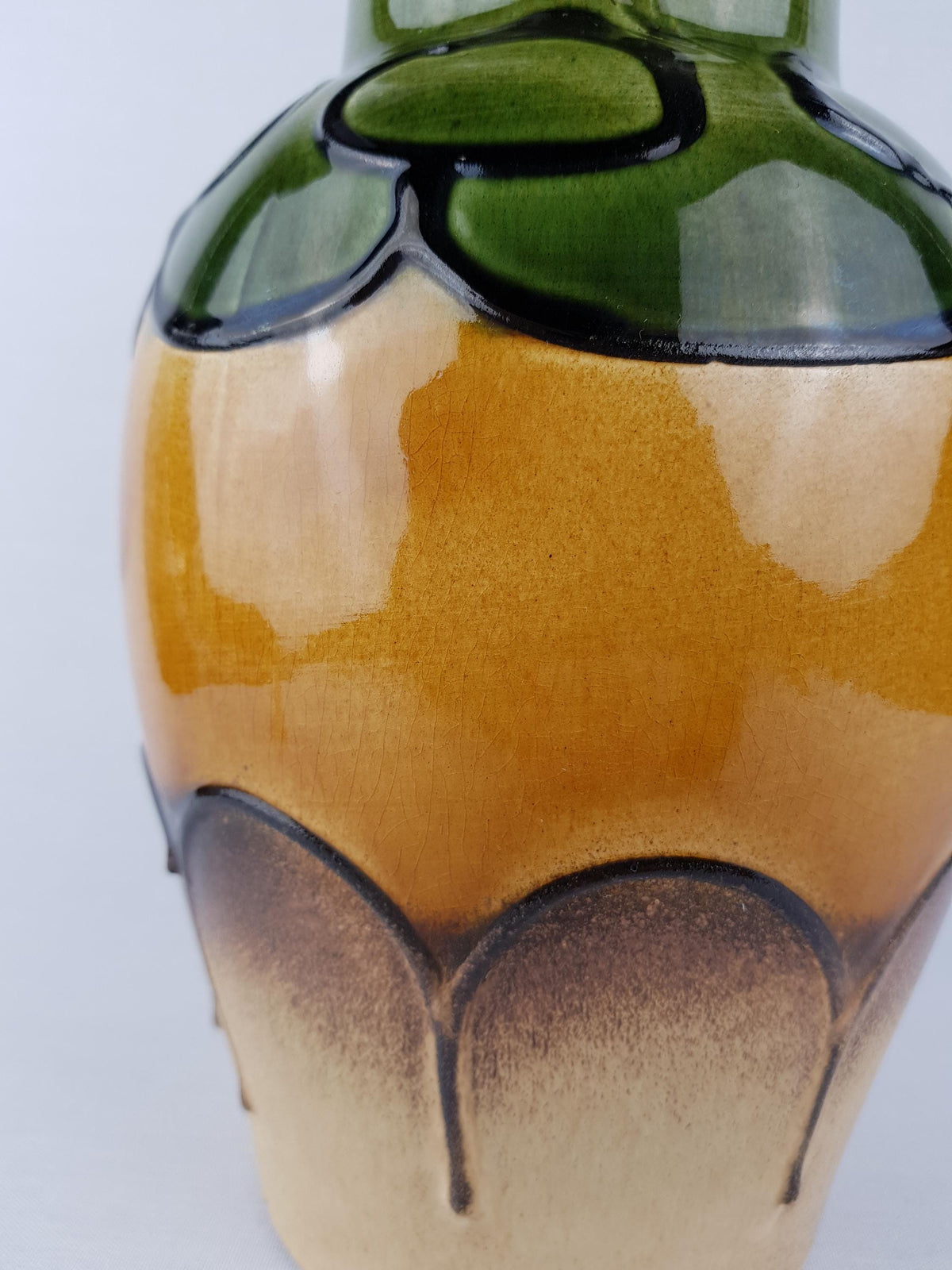 Vintage SCHEURICH KERAMIK Ocher and Green 291-28 West German Pottery 1970s
