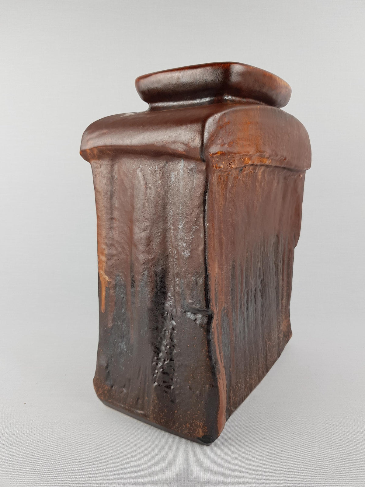Vintage STEULER KERAMIK Brown Square Vase Model 917 by Heiner Balzar from the Objekt Series West German Pottery 1980s