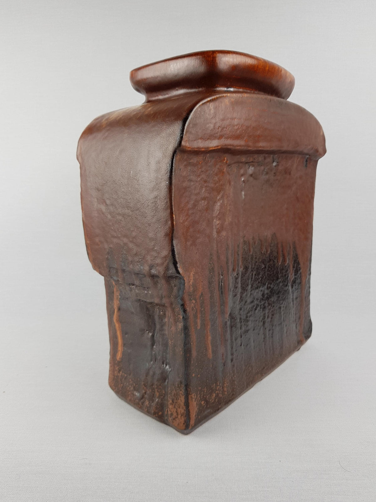 Vintage STEULER KERAMIK Brown Square Vase Model 917 by Heiner Balzar from the Objekt Series West German Pottery 1980s