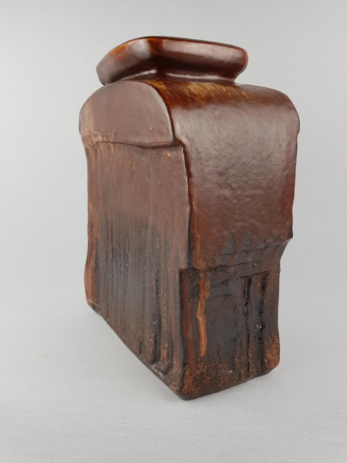 Vintage STEULER KERAMIK Brown Square Vase Model 917 by Heiner Balzar from the Objekt Series West German Pottery 1980s