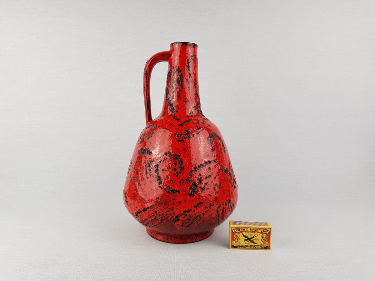 Vintage GRAFLICH ORTENBURG Red Fat Lava Handled Vase 605/2 West German Pottery 1970s