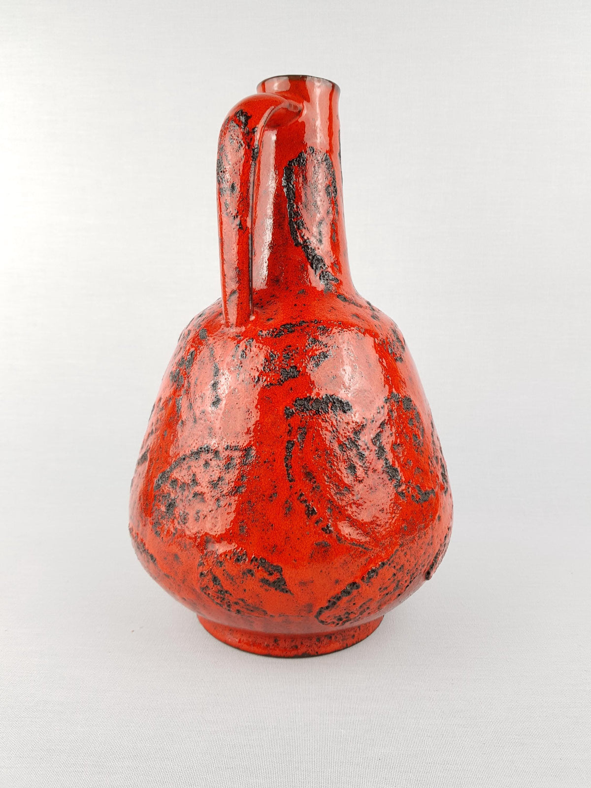 Vintage GRAFLICH ORTENBURG Red Fat Lava Handled Vase 605/2 West German Pottery 1970s