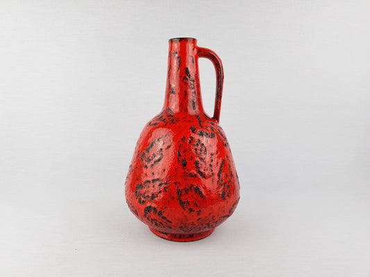 Vintage GRAFLICH ORTENBURG Red Fat Lava Handled Vase 605/2 West German Pottery 1970s