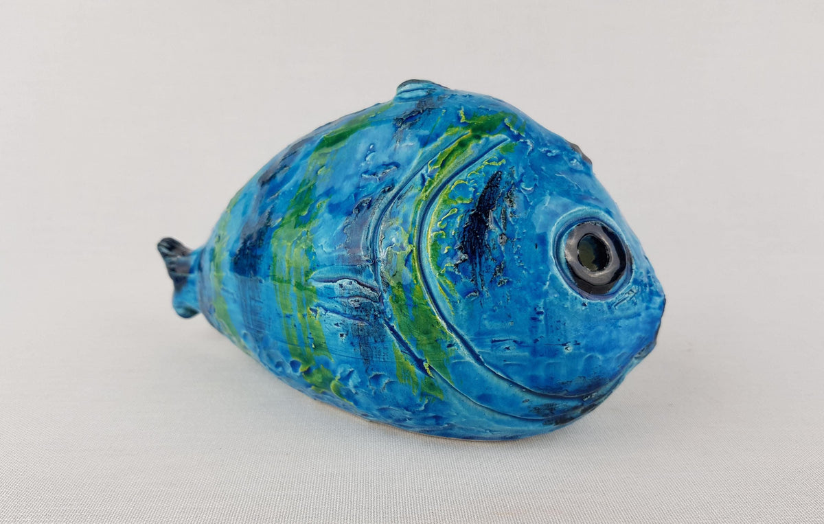 RARE Vintage BITOSSI Fish with Rimini Blu by Aldo Londi - Italian Pottery, 1960s