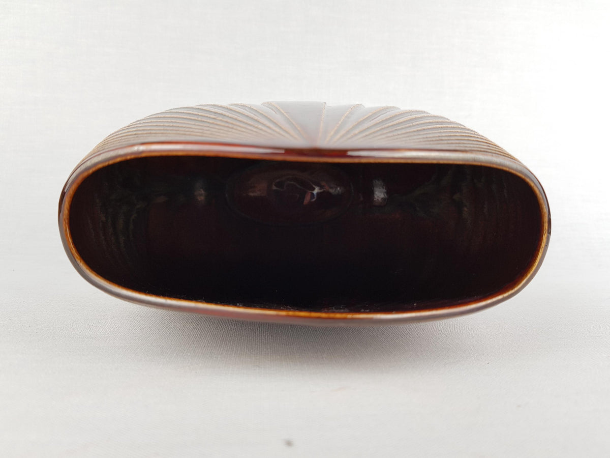 Vintage ROSENTHAL PORZELLAN Studio-Line Brown Porcelain Op Art Shell Vase by Max Fussl Germany 1970-80s