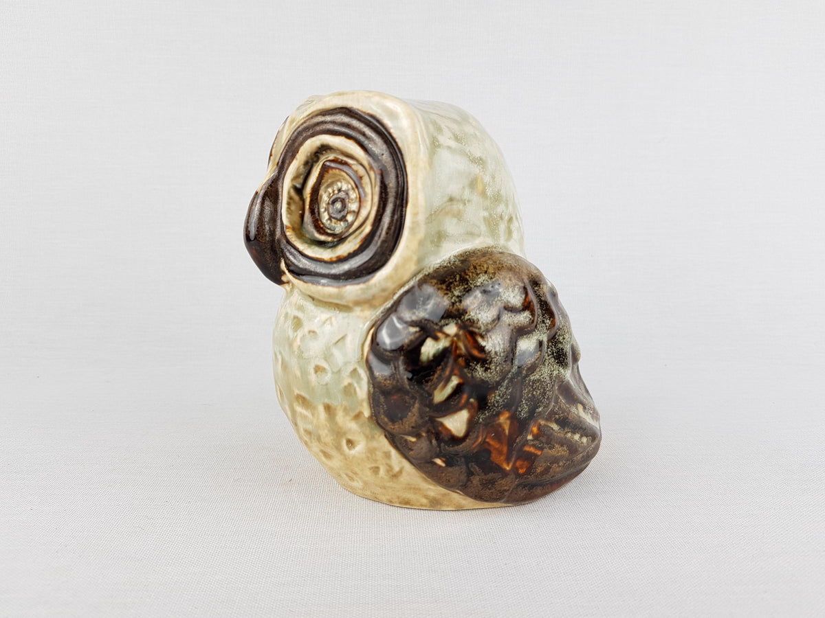 Vintage SOHOLM DENMARK Beige and Brown Owl Figurine by Joseph Simon Scandinavian Pottery 1960s