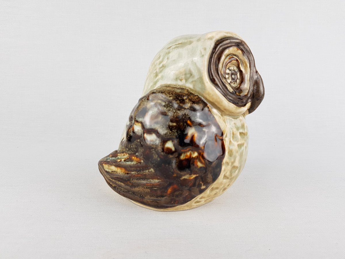 Vintage SOHOLM DENMARK Beige and Brown Owl Figurine by Joseph Simon Scandinavian Pottery 1960s