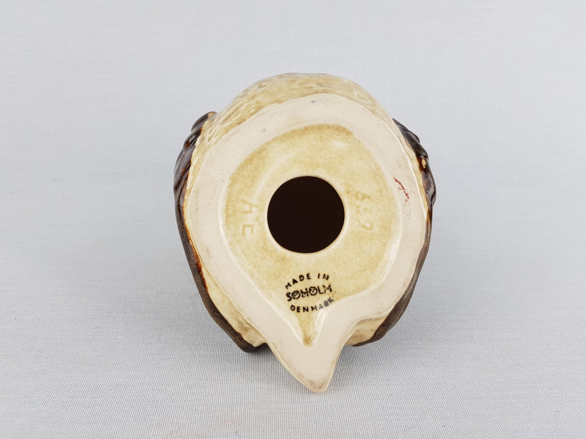 Vintage SOHOLM DENMARK Beige and Brown Owl Figurine by Joseph Simon Scandinavian Pottery 1960s