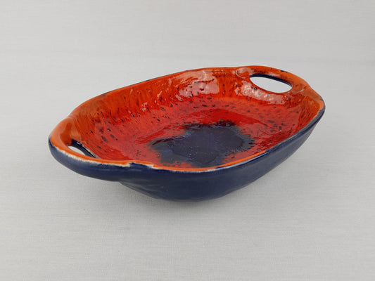 Vintage DÜMLER und BREIDEN KERAMIK Orange and Blue Fat Lava Bowl 609 32 West German Pottery 1970s