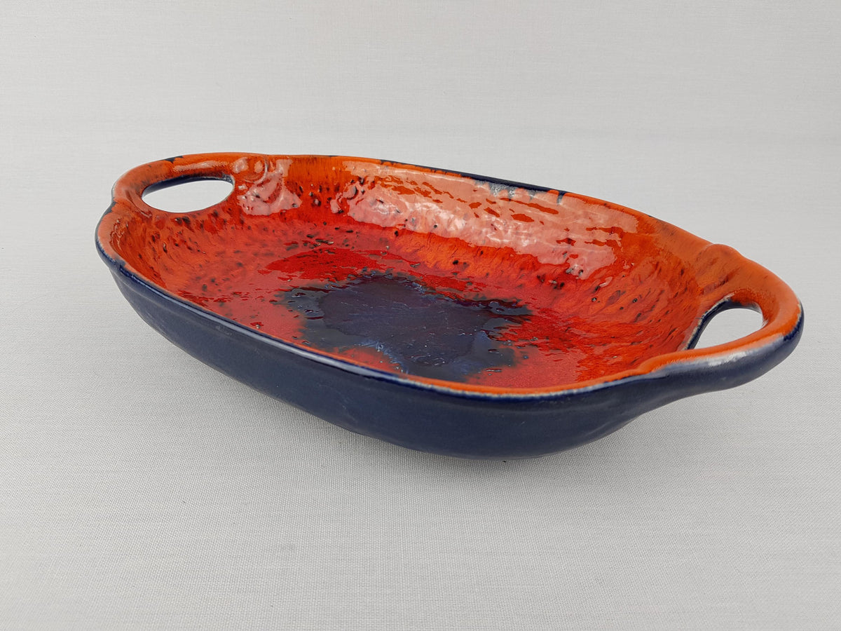 Vintage DÜMLER und BREIDEN KERAMIK Orange and Blue Fat Lava Bowl 609 32 West German Pottery 1970s
