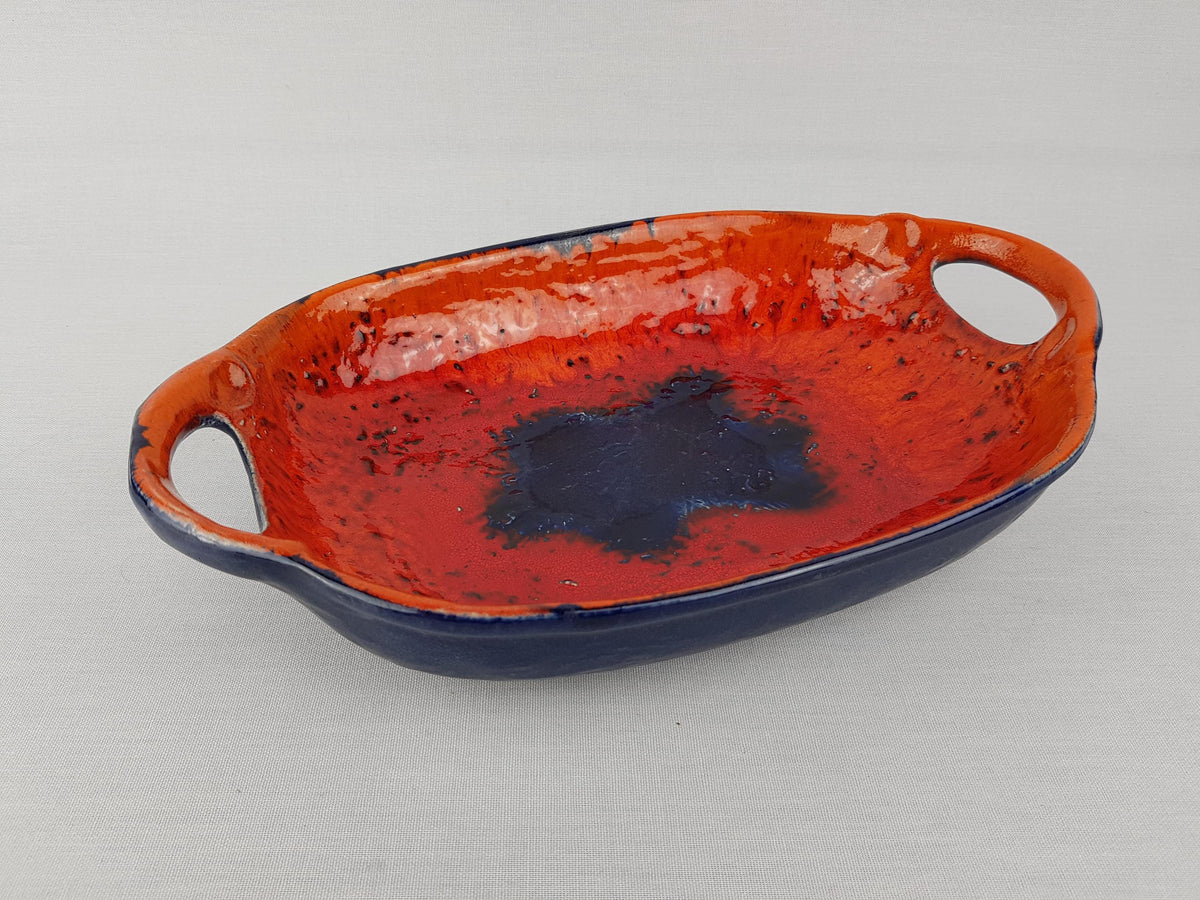 Vintage DÜMLER und BREIDEN KERAMIK Orange and Blue Fat Lava Bowl 609 32 West German Pottery 1970s