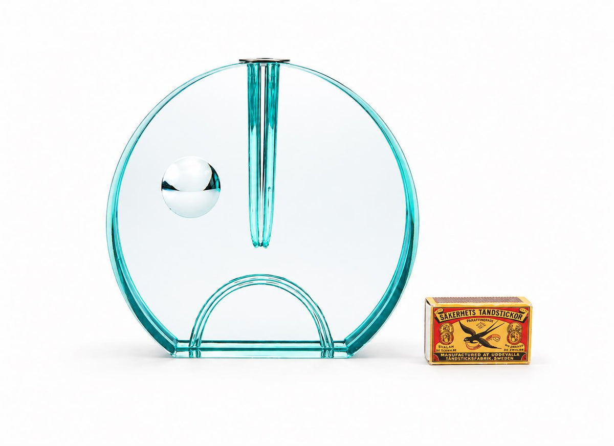 Vintage FONTANA ARTE Turquoise Mirrored Solifleur Glass Vase by Gallotti and Radice, Italian Design Glass Art ca. 1960