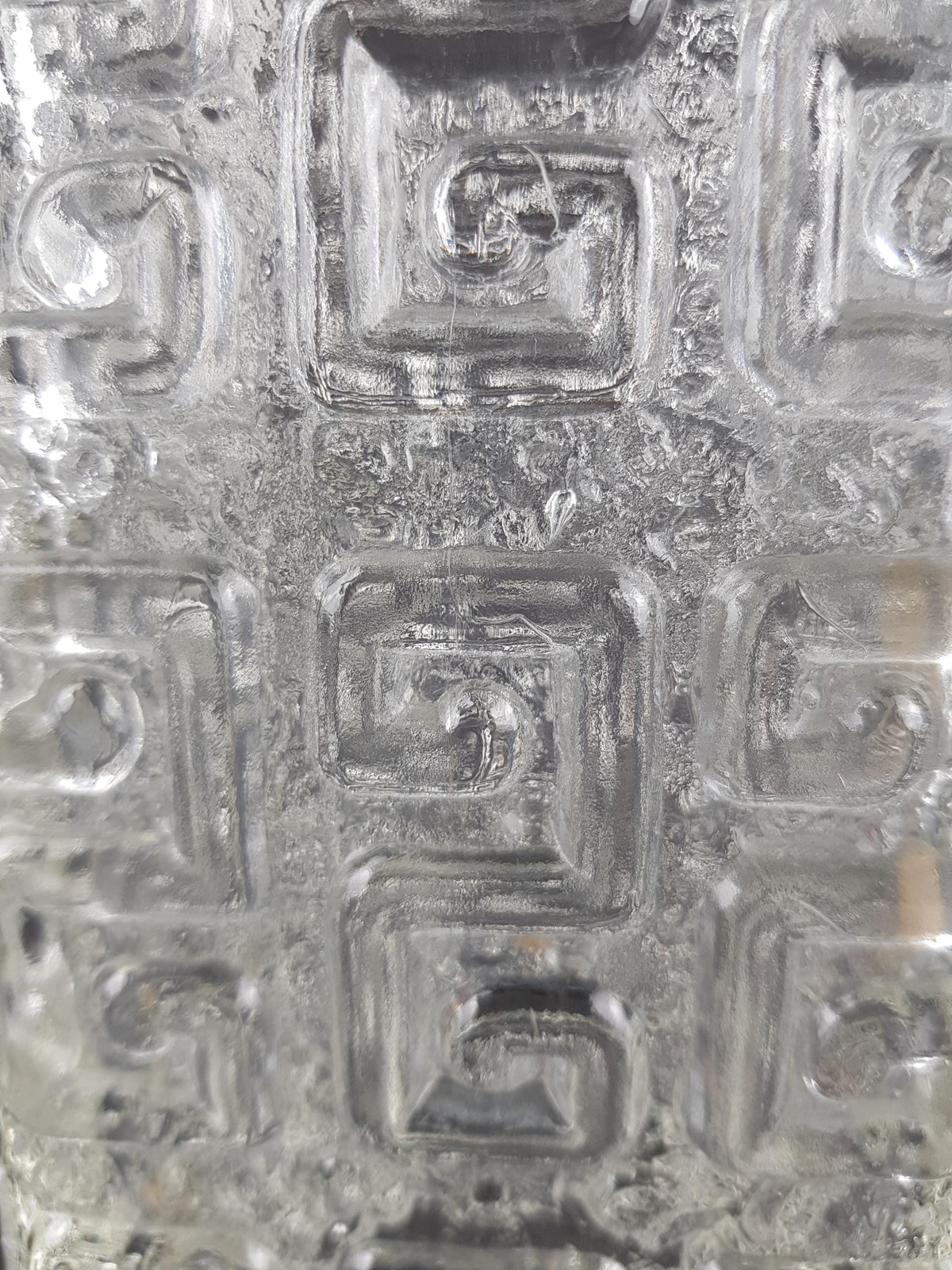 Vintage RIIHIMAEN LASI Clear Glass with Geometric Pattern Vase by Tamara Aladin 1960s