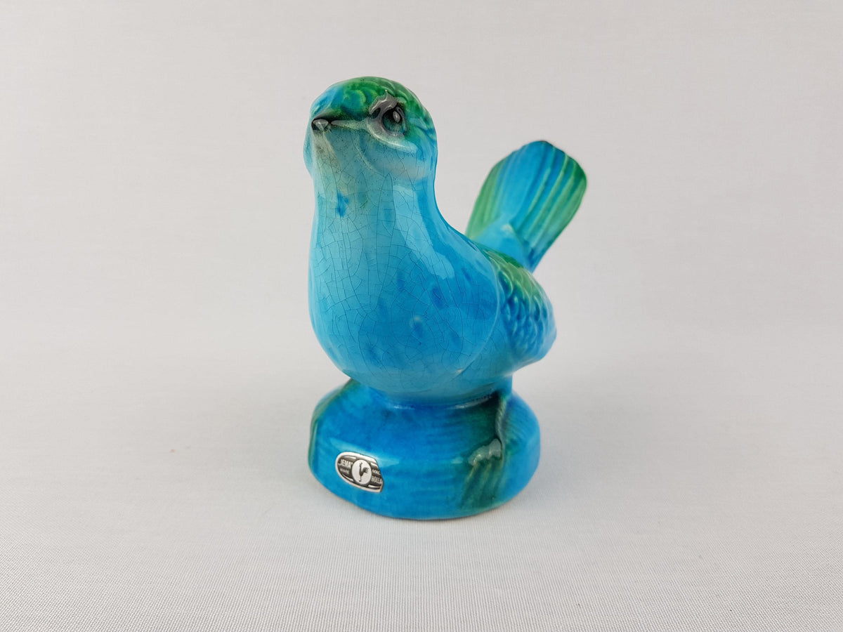 Vintage JEMA HOLLAND Blue and Green Bird Figurine with Craquele Glaze Dutch Holland Pottery 1960s 1970s