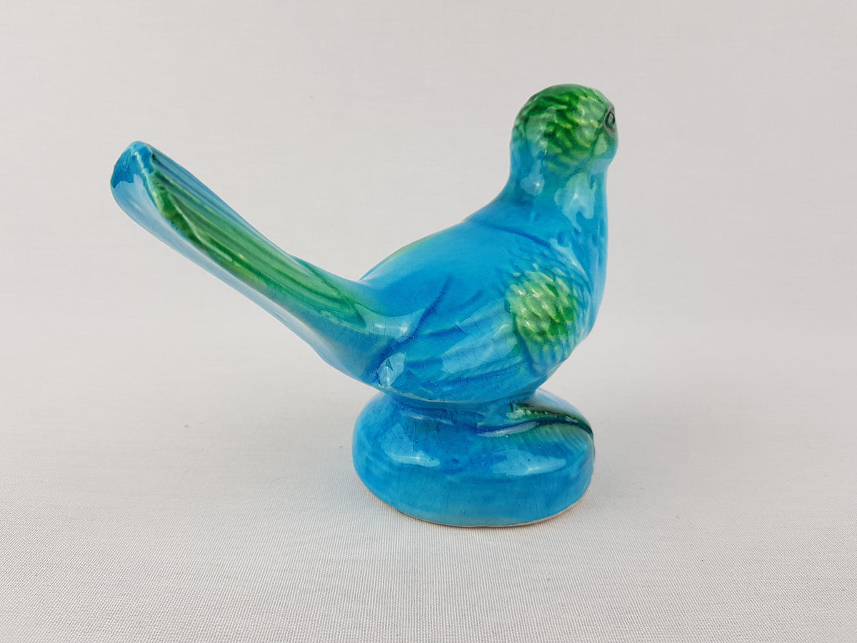 Vintage JEMA HOLLAND Blue and Green Bird Figurine with Craquele Glaze Dutch Holland Pottery 1960s 1970s
