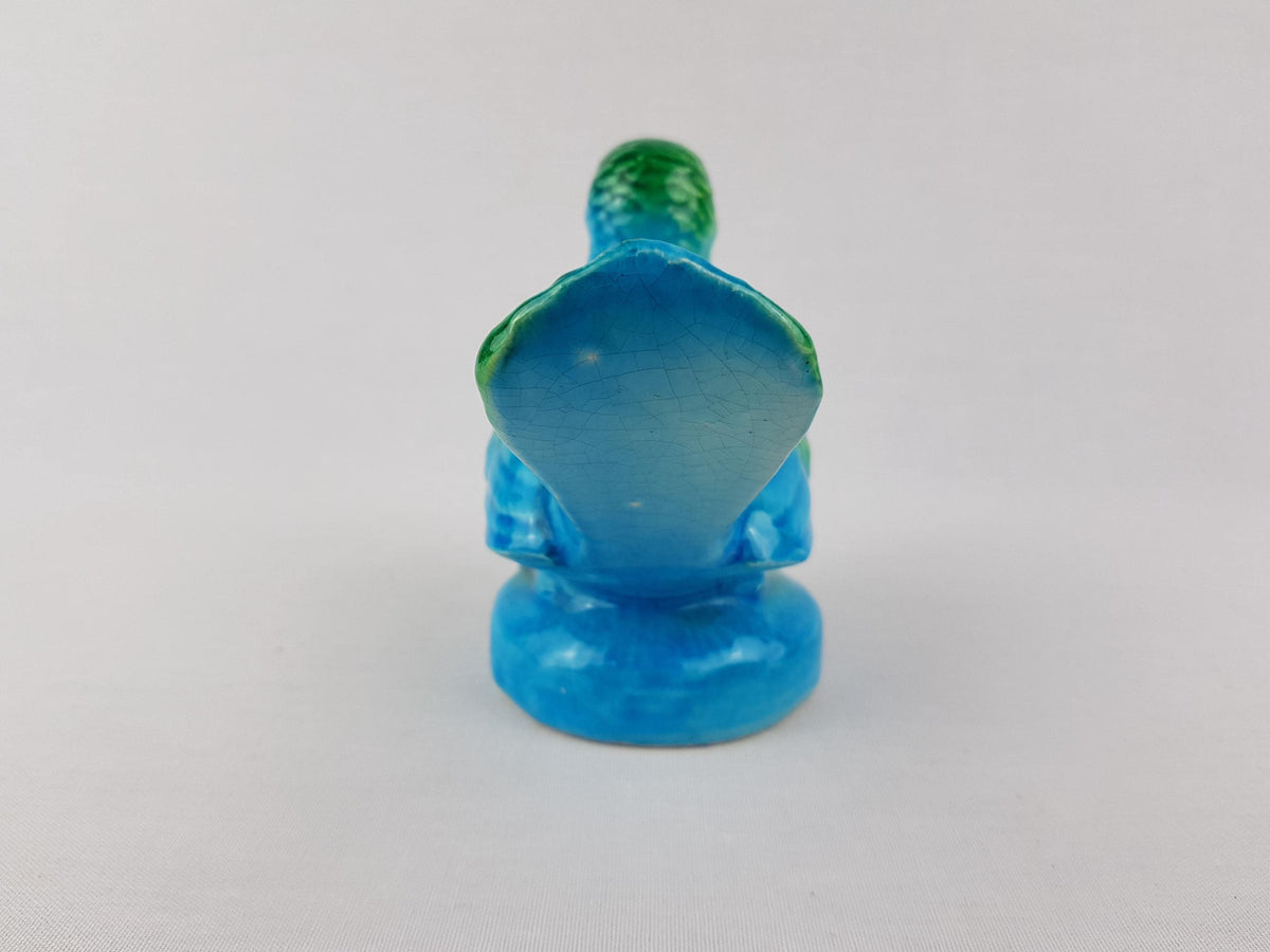 Vintage JEMA HOLLAND Blue and Green Bird Figurine with Craquele Glaze Dutch Holland Pottery 1960s 1970s