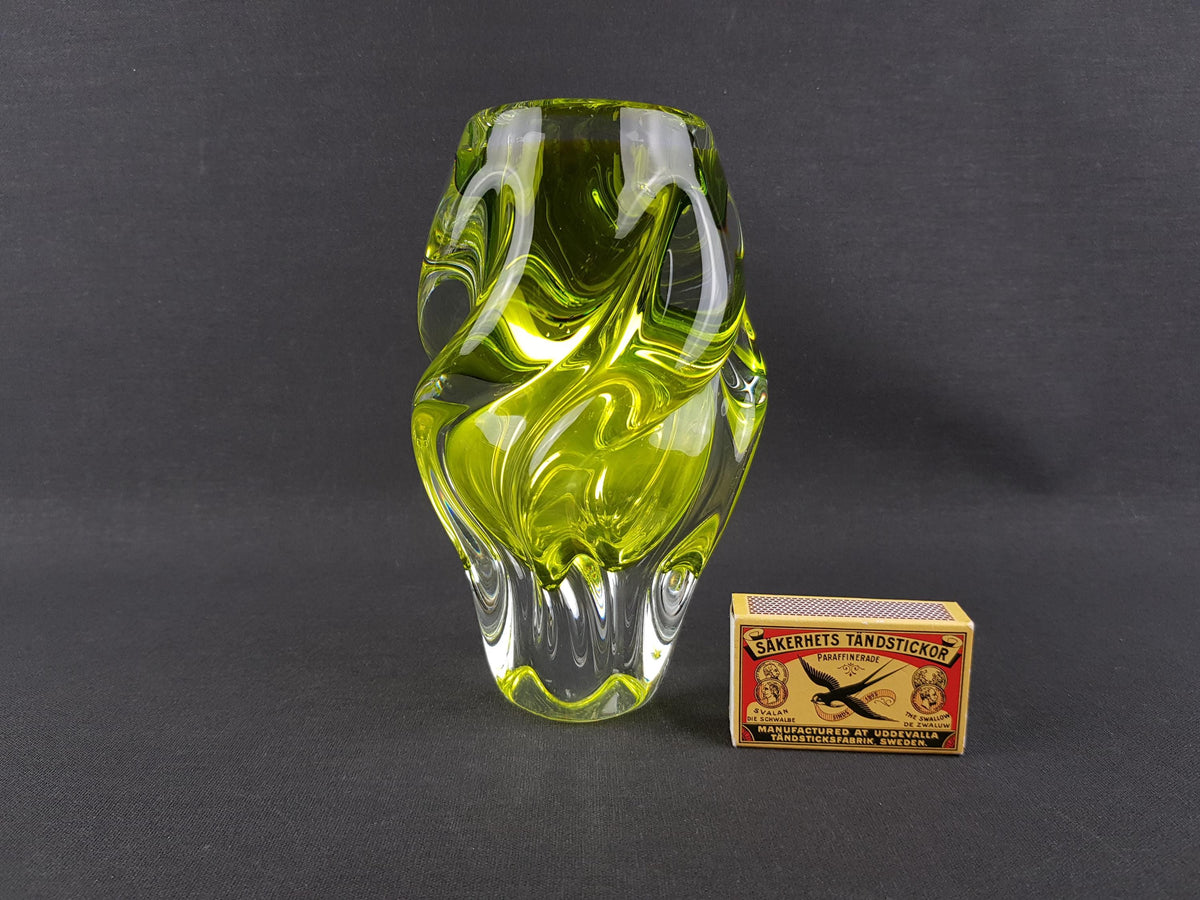 Vintage Rare JOSEF HOSPODKA Neon Yellow Vase Novy Bor Borocrystal Bohemian Czech Glass 1960s Czechoslovakia