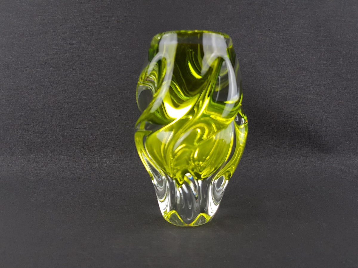 Vintage Rare JOSEF HOSPODKA Neon Yellow Vase Novy Bor Borocrystal Bohemian Czech Glass 1960s Czechoslovakia