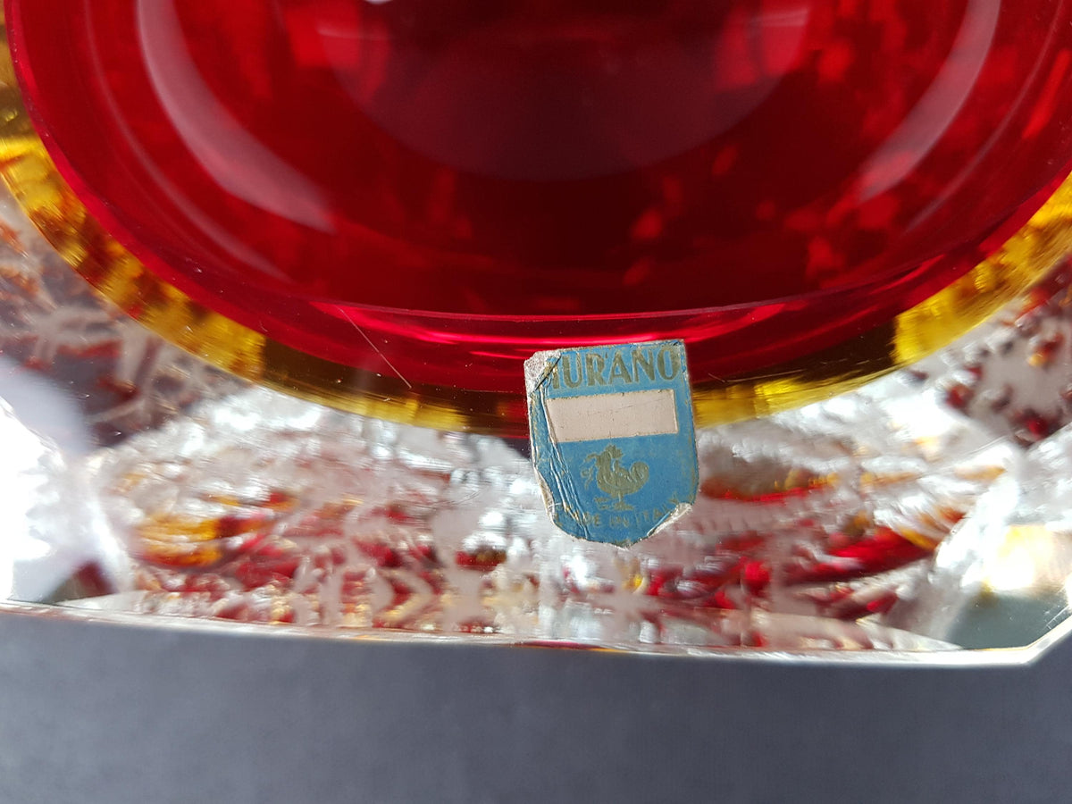 Vintage MURANO Sommerso Glass Bowl Alessandro Mandruzzato Red Yellow Frosted Art Glass Italy 1960s