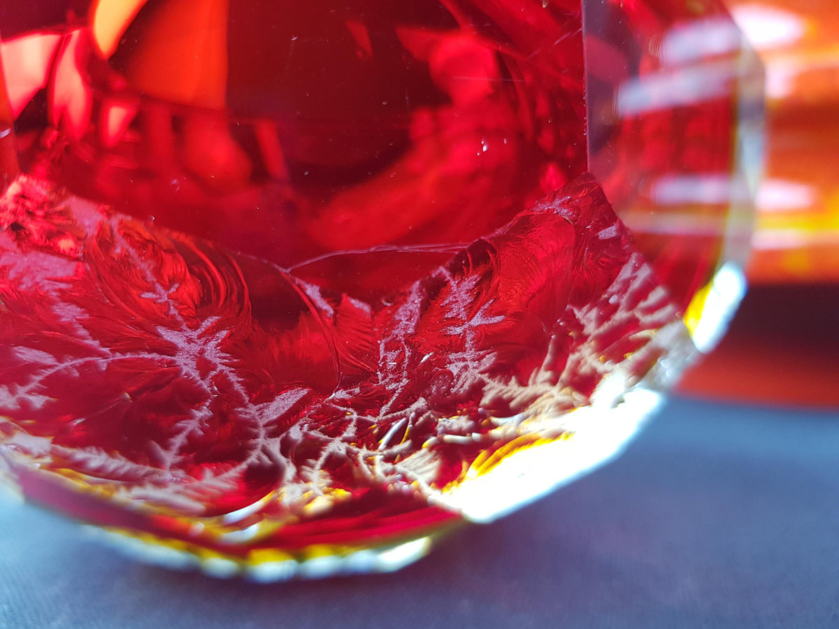 Vintage MURANO Sommerso Glass Bowl Alessandro Mandruzzato Red Yellow Frosted Art Glass Italy 1960s