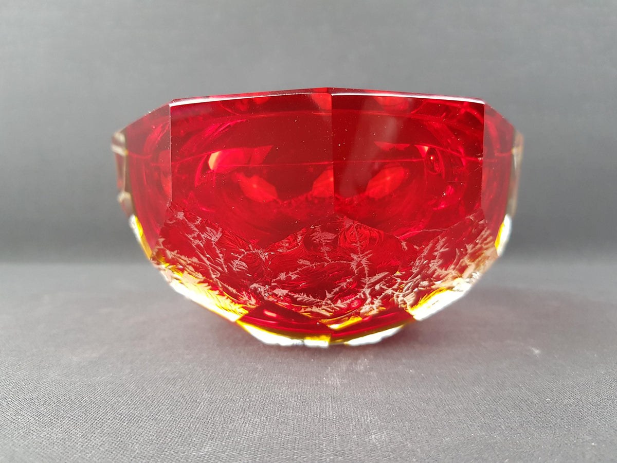 Vintage MURANO Sommerso Glass Bowl Alessandro Mandruzzato Red Yellow Frosted Art Glass Italy 1960s