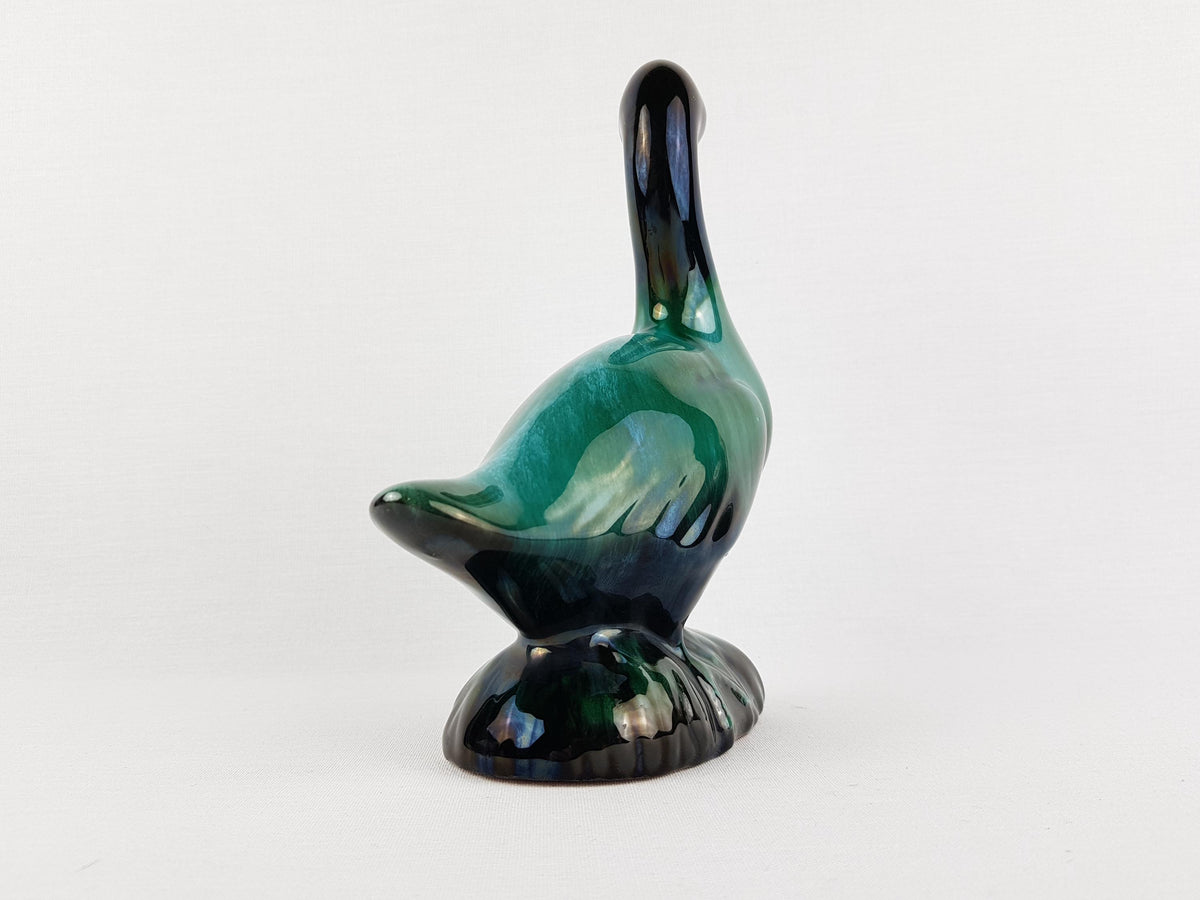 Vintage BLUE MOUNTAIN POTTERY Green and Black Goose Figurine Canada 1960s