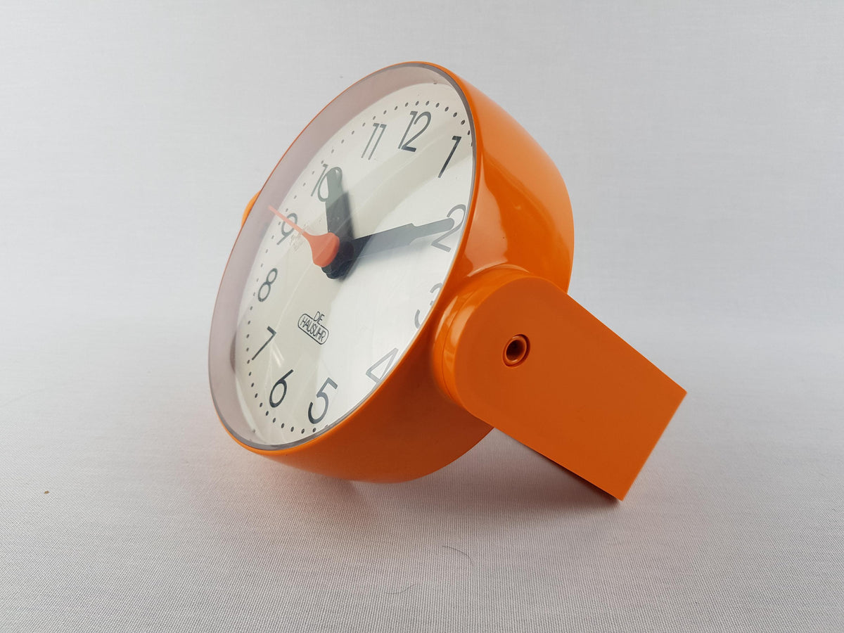 Vintage DIE HAUSUHR Orange Table Clock Adjustable Stand Desk Clock Space Age German Design 1970s