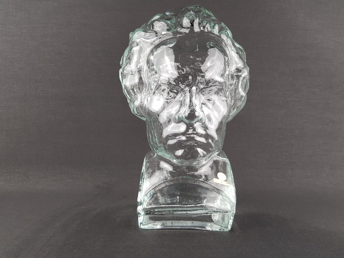 Vintage INGRID GLAS Glass Head Phone Holder, Hat Cap Wig Holder Glass Bust of Ludwig von Beethoven West Germany 1960-70
