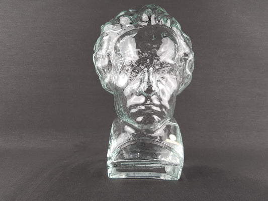 Vintage INGRID GLAS Glass Head Phone Holder, Hat Cap Wig Holder Glass Bust of Ludwig von Beethoven West Germany 1960-70