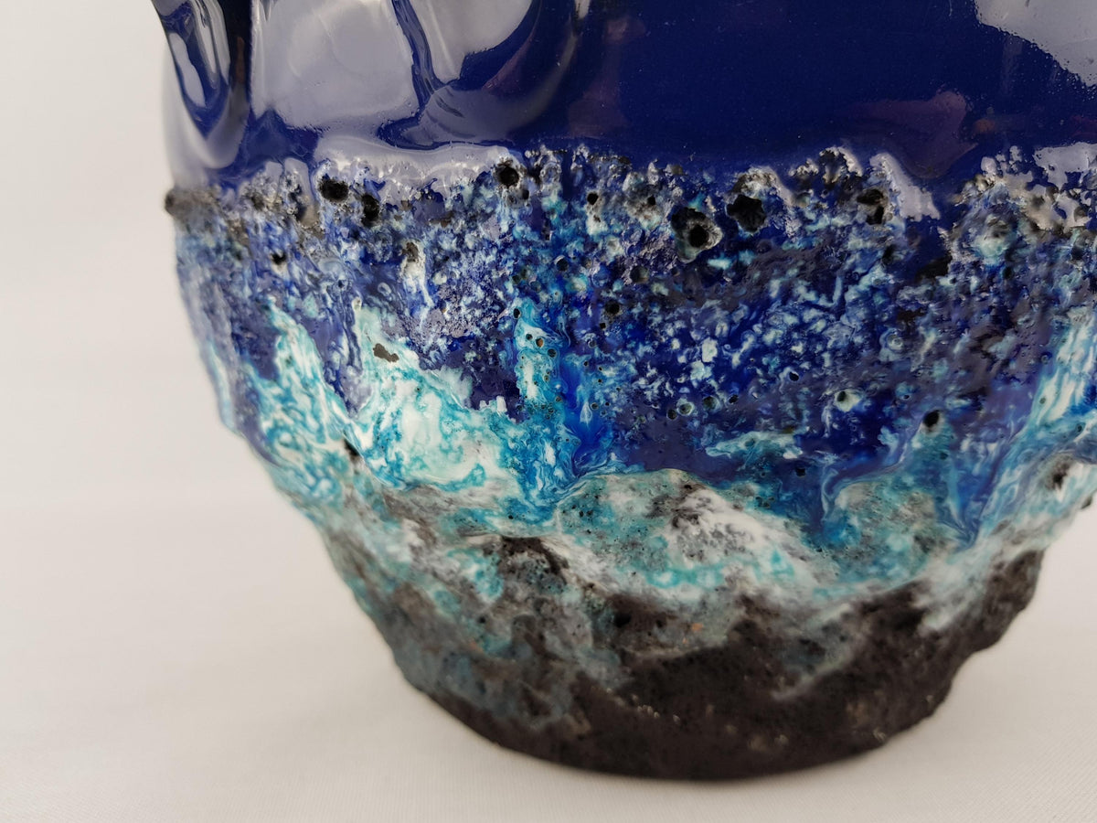 Vintage MAREI KERAMIK Blue 'Capri' Decor Fat Lava Flower Cache Pot Planter West German Pottery 1970s
