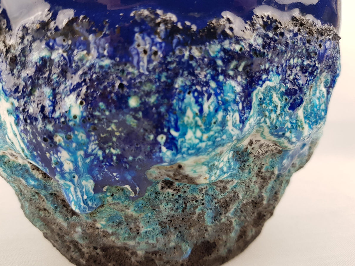 Vintage MAREI KERAMIK Blue 'Capri' Decor Fat Lava Flower Cache Pot Planter West German Pottery 1970s