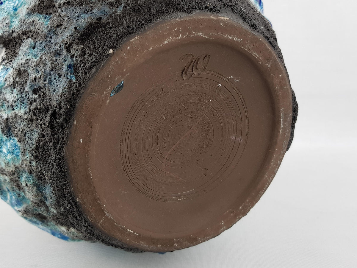 Vintage MAREI KERAMIK Blue 'Capri' Decor Fat Lava Flower Cache Pot Planter West German Pottery 1970s