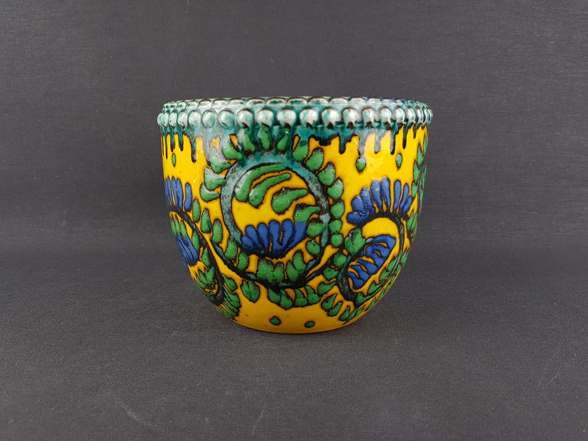 Vintage MAREI KERAMIK Yellow Planter with Flower decor 22 2 West German Pottery 1970s