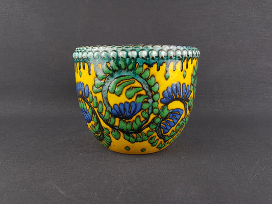 Vintage MAREI KERAMIK Yellow Planter with Flower decor 22 2 West German Pottery 1970s