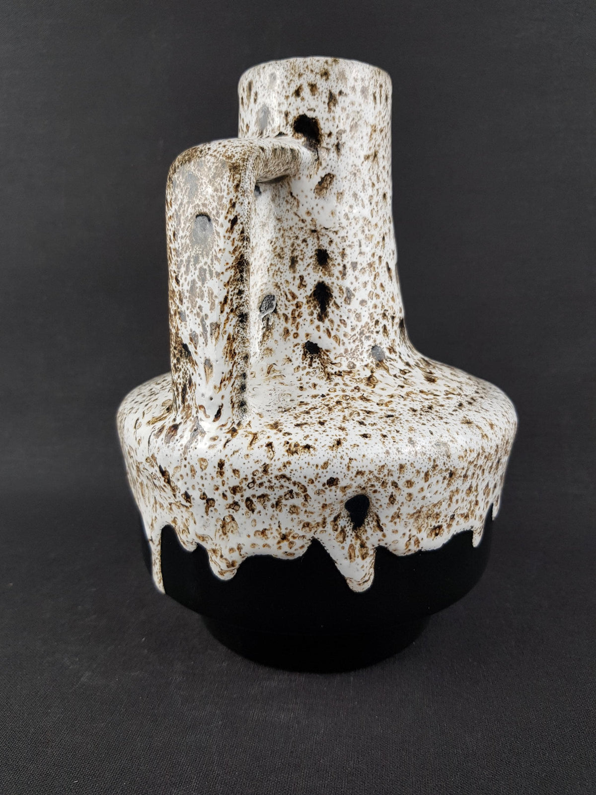 Vintage ES KERAMIK (Emons und Söhne) Black and White Fat Lava Vase West German Pottery 1970s